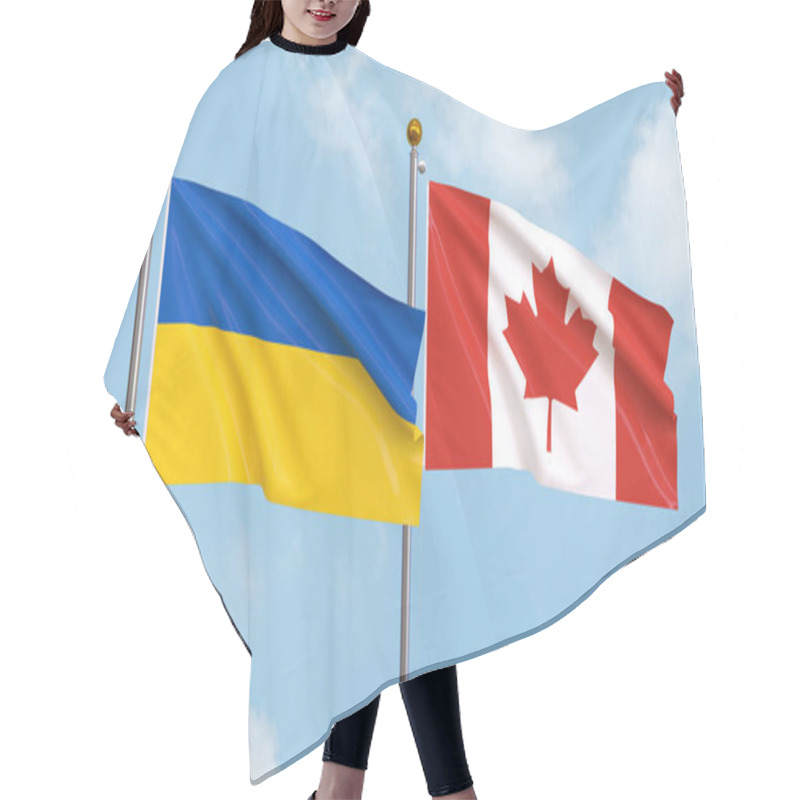 Personality  Waving Flags Of Ukraine And Canada On Sky Background. Illustrating International Diplomacy, Friendship And Partnership With Soaring Flags Against The Sky. 3D Illustration Hair Cutting Cape