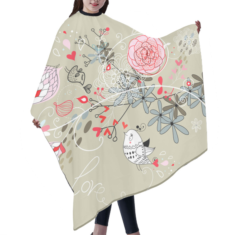 Personality  Flowering Branch With Birds Hair Cutting Cape