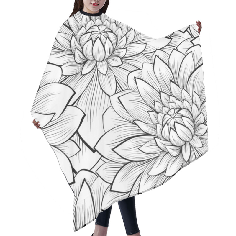 Personality  Beautiful Seamless Background With Monochrome Black And White Flowers Hair Cutting Cape