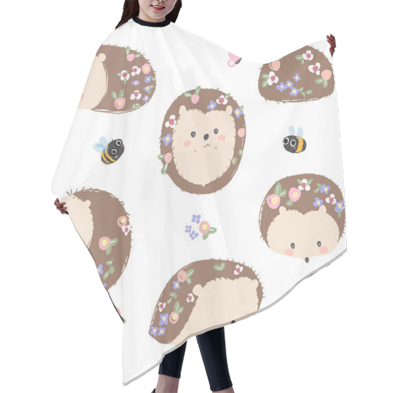 Personality  Cute Hand Drawn Spring Hedgehog Set Hair Cutting Cape