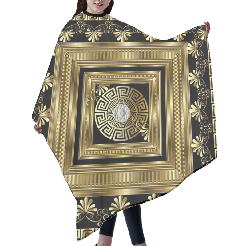 Personality  Luxury Gold 3d Geometric Greek Key Panel Pattern.  Vector Square Hair Cutting Cape