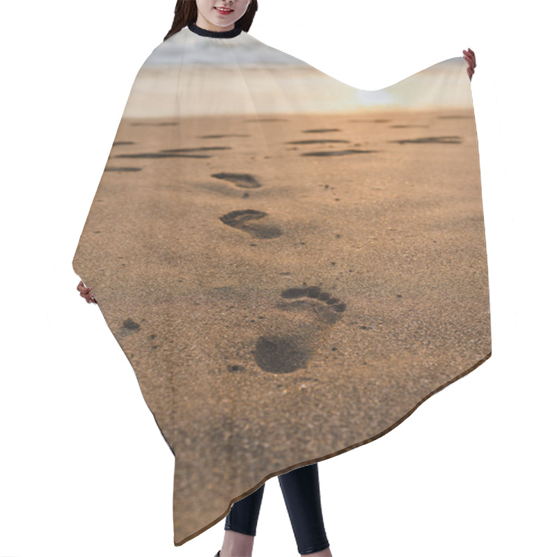 Personality  Footprints In The Sand On A Balinese Beach During Sunset Hair Cutting Cape