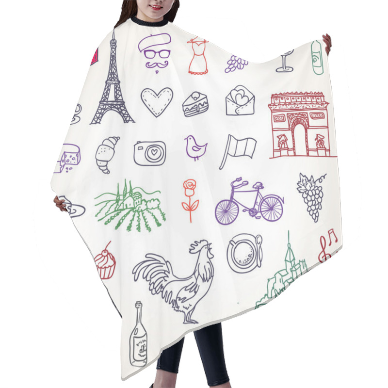 Personality  Symbols Of France As Funky Doodles Hair Cutting Cape