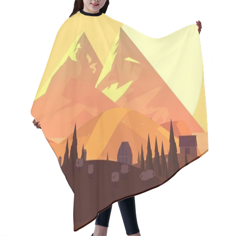 Personality  Sunset Evening Farmland Cartoon Landscape Hair Cutting Cape