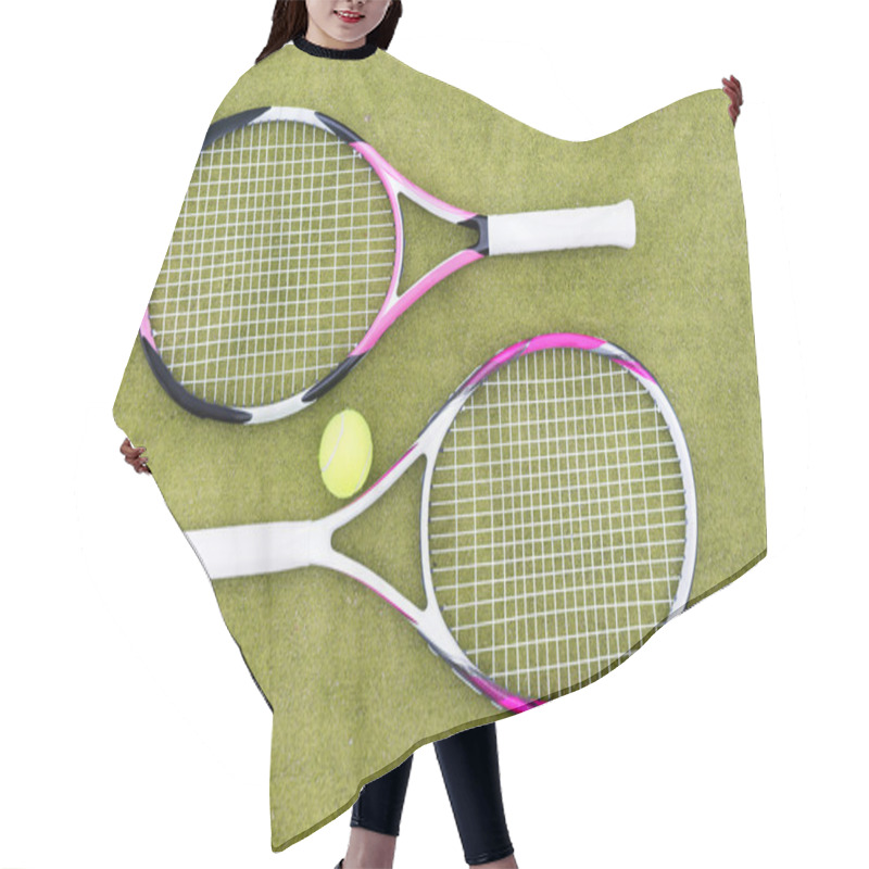 Personality  Tennis Rackets With Ball On Green Background Hair Cutting Cape