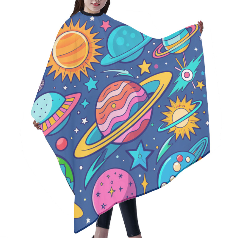 Personality  Set Of Hand Drawn Doodle Space Planets And Stars. Hair Cutting Cape