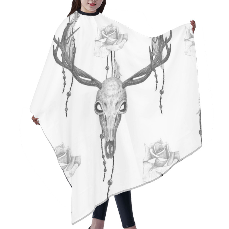 Personality  Deer Skull And Rose Pattern. Hair Cutting Cape