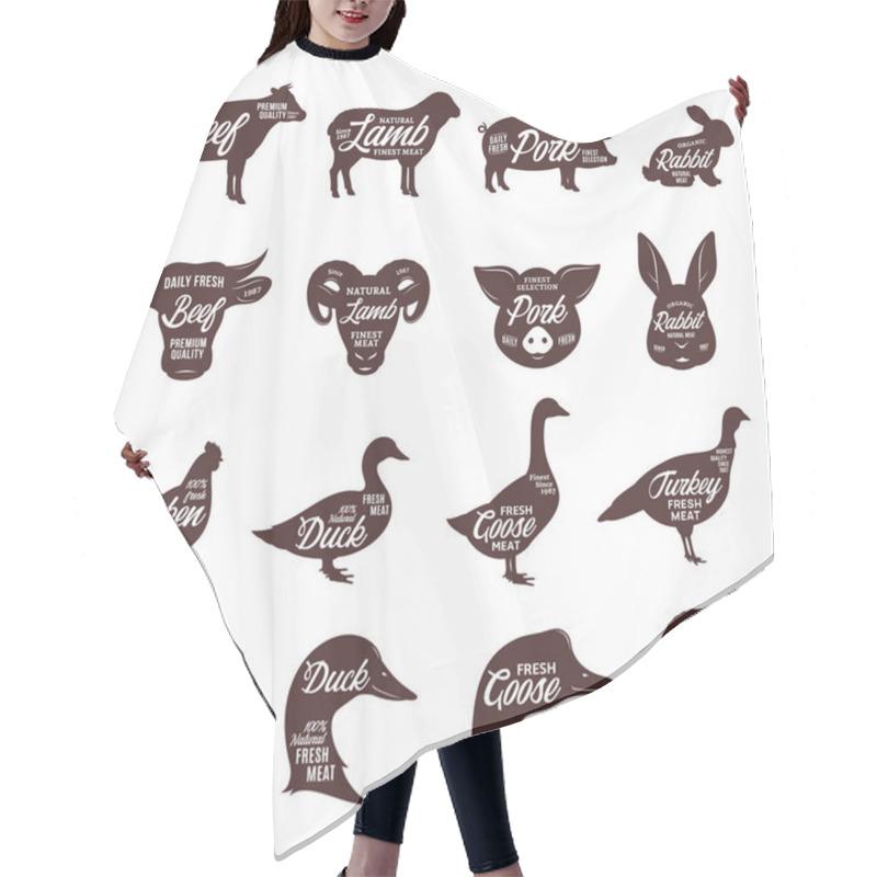 Personality  Farm Animals Silhouettes Collection. Butcher Shop Labels Hair Cutting Cape