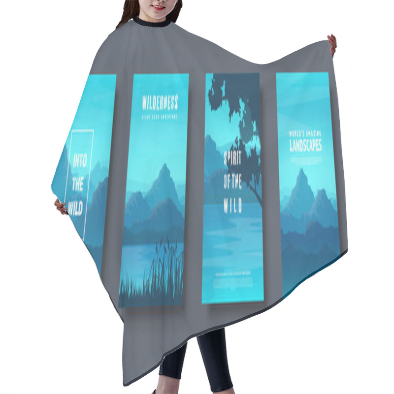 Personality  Mountains And Forest. Wild Nature Landscape. Travel And Adventure.Panorama. Into The Woods. Horizon Line.Trees,fog. Vector Illustration. Hair Cutting Cape