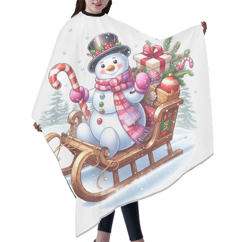 Personality  Snowman On A Sleigh Ride Vector File, Christmas Scene, Santa, Christmas Holiday, Vector Illustration File Hair Cutting Cape