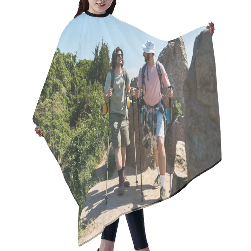 Personality  A Young Gay Couple Hikes Through A Rocky Wilderness Trail, Laughing And Enjoying The Summer Scenery. Hair Cutting Cape