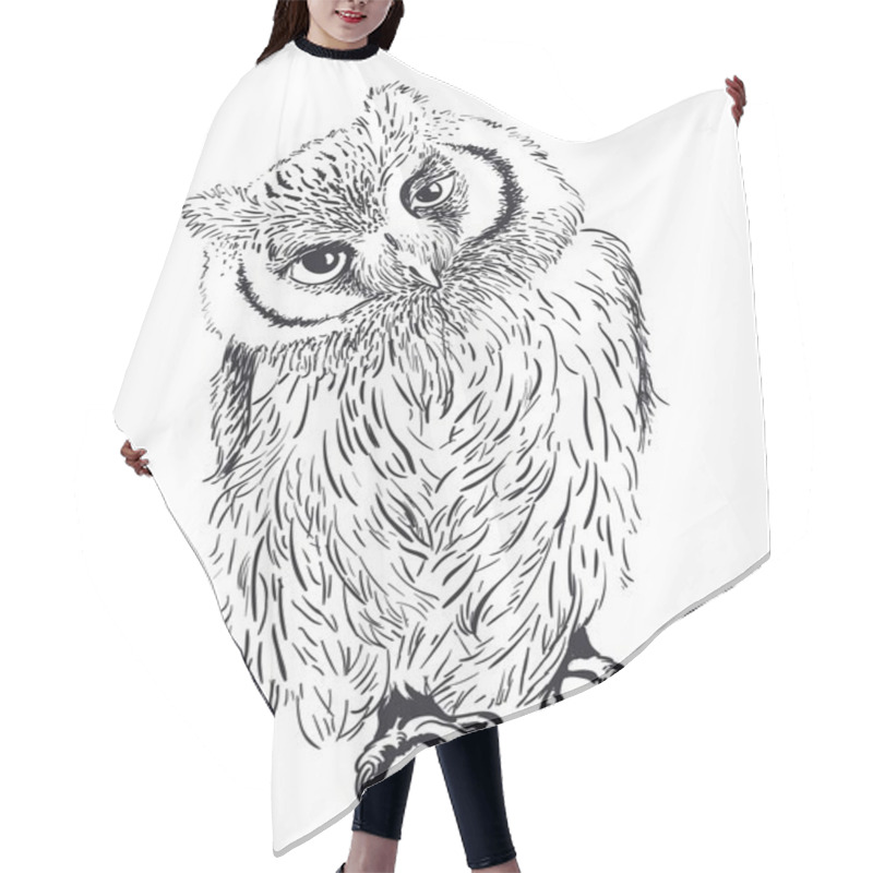 Personality  Owl Hand Drawn, Black And White Hair Cutting Cape