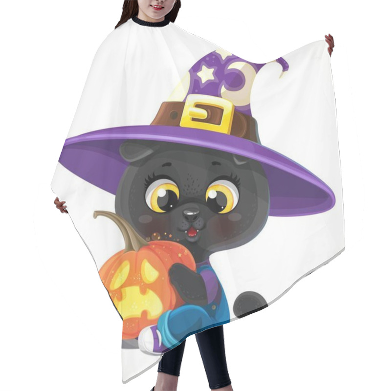 Personality  Cute Cartoon Baby Black Cat With Halloween Pumpkin Isolated On A White Background Hair Cutting Cape