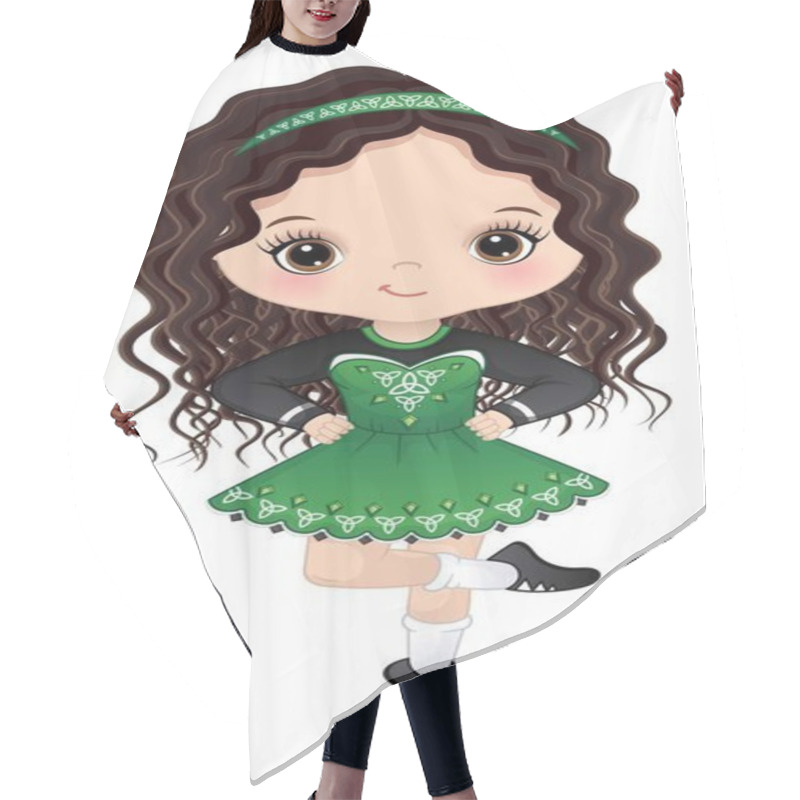 Personality  Cute Little Girl Wearing Traditional Celtic Dress Performing Irish Dance. Little Girl Is Dark-haired With Long Curly Hair And Hazel Eyes. Irish Dancer Vector Illustration Hair Cutting Cape