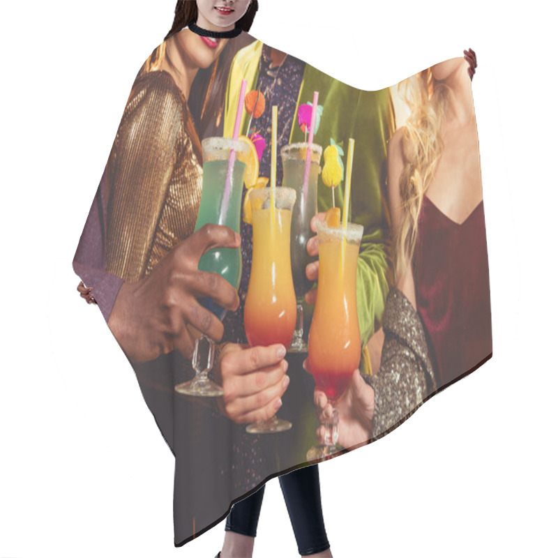 Personality  Cropped View Of Friends Holding Alcohol Cocktails On Party Hair Cutting Cape