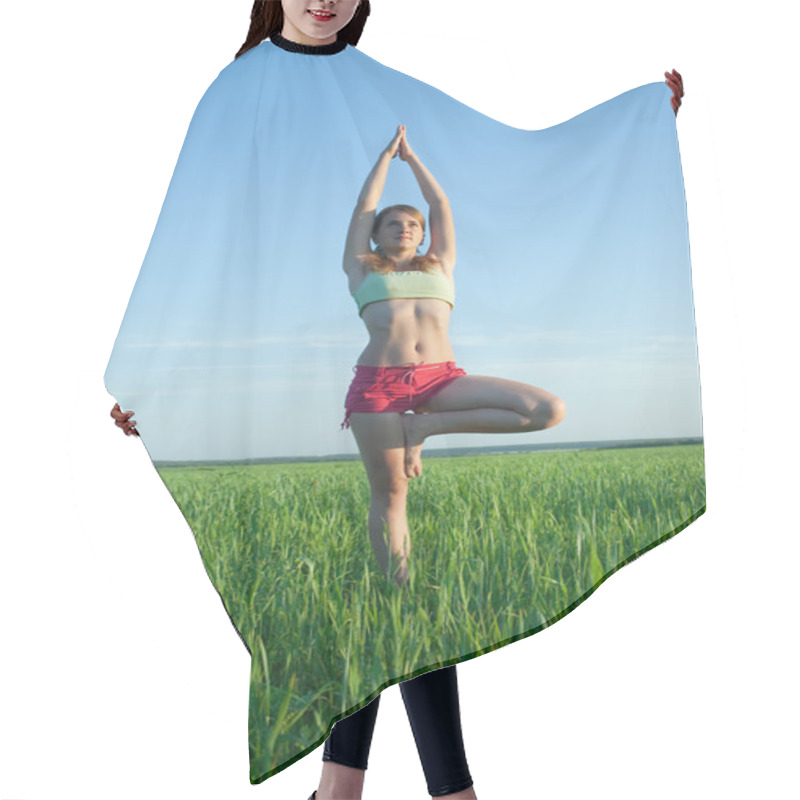 Personality  Young Girl Doing Yoga Against Nature Hair Cutting Cape