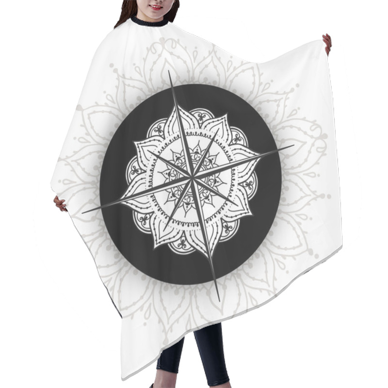 Personality  Graphic Wind Rose Compass Drawn With Floral Elements Hair Cutting Cape