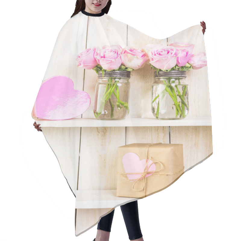 Personality  Beautiful Pink Roses Hair Cutting Cape