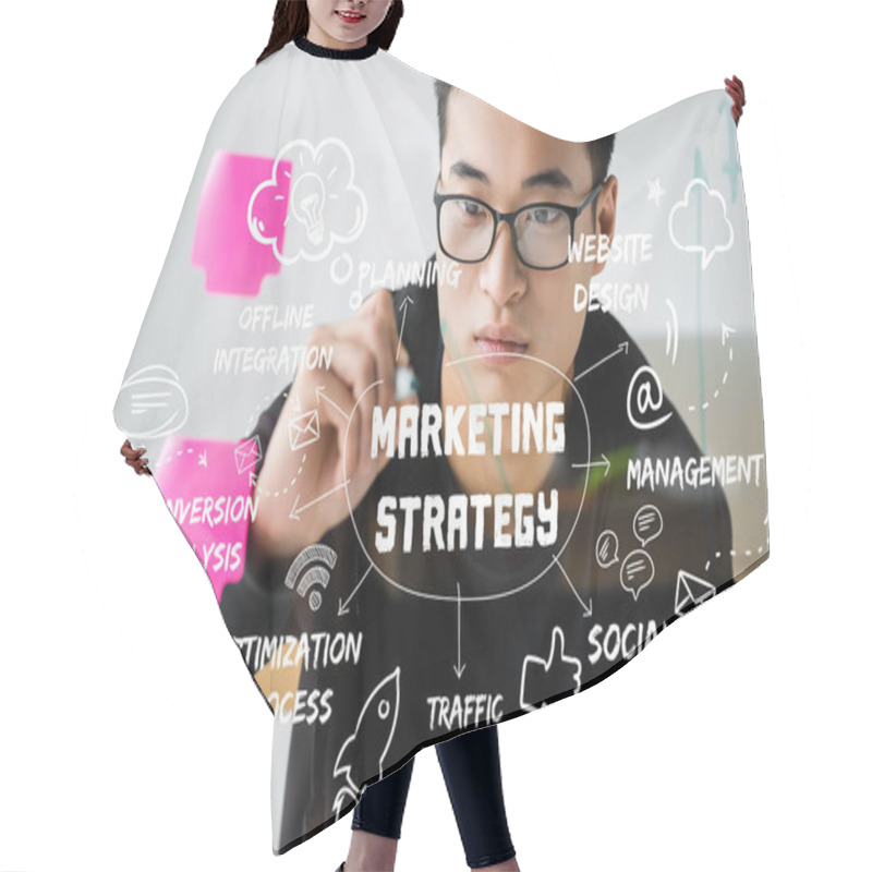 Personality  Asian Seo Manager Writing On Glass With Illustration Of Concept Words Of Marketing Strategy  Hair Cutting Cape