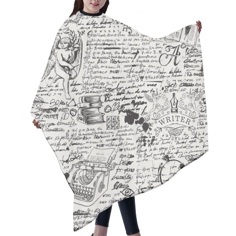 Personality  Black And White Seamless Pattern On A Writers Theme Hair Cutting Cape