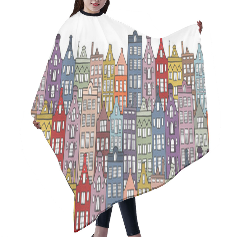 Personality  Architectural Cityscape Background. Seamless Pattern For Your Design Hair Cutting Cape