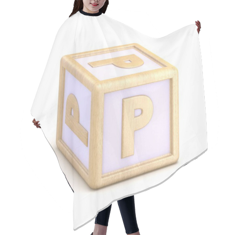 Personality  Letter P  Wooden Alphabet Blocks Font Rotated. 3D Hair Cutting Cape