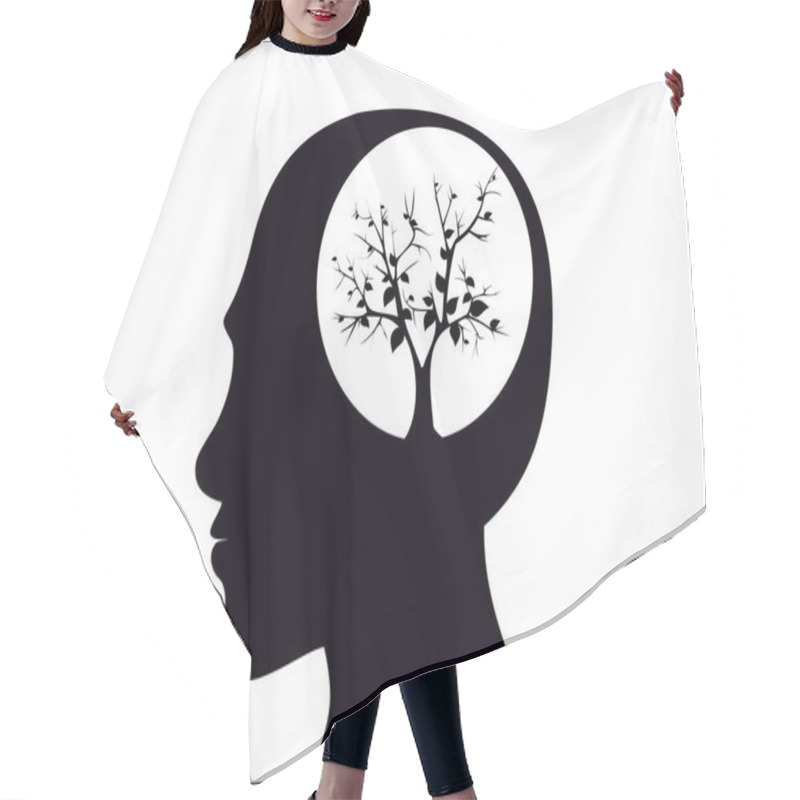 Personality  Black Head Silhouette With Tree Inside, Idea And Thinking Concept Hair Cutting Cape