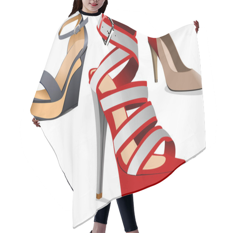 Personality  Fashion Woman Shoes. Vector Illustration Hair Cutting Cape