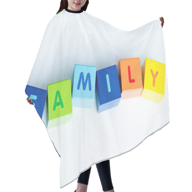 Personality  Cubes Consists The Word Family Hair Cutting Cape