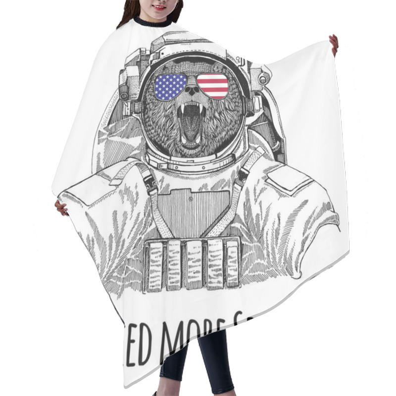 Personality  Usa Flag Glasses American Flag United States Flag Brown Bear Russian Bear Wearing Space Suit Wild Animal Astronaut Spaceman Galaxy Exploration Hand Drawn Illustration For T-shirt Hair Cutting Cape