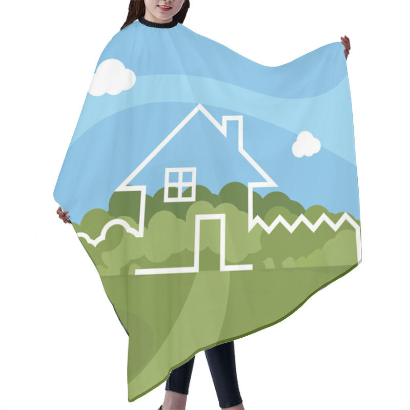 Personality  Illustration Of Cartoon House With Garden. Vector Hair Cutting Cape