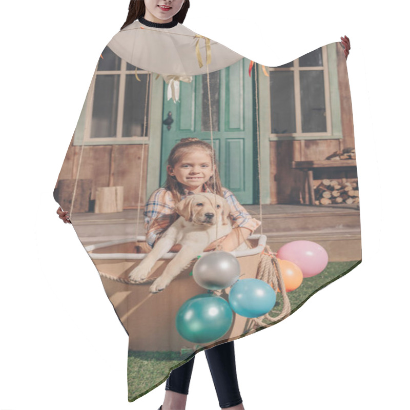 Personality  Girl With Puppy In Air Balloon Box Hair Cutting Cape