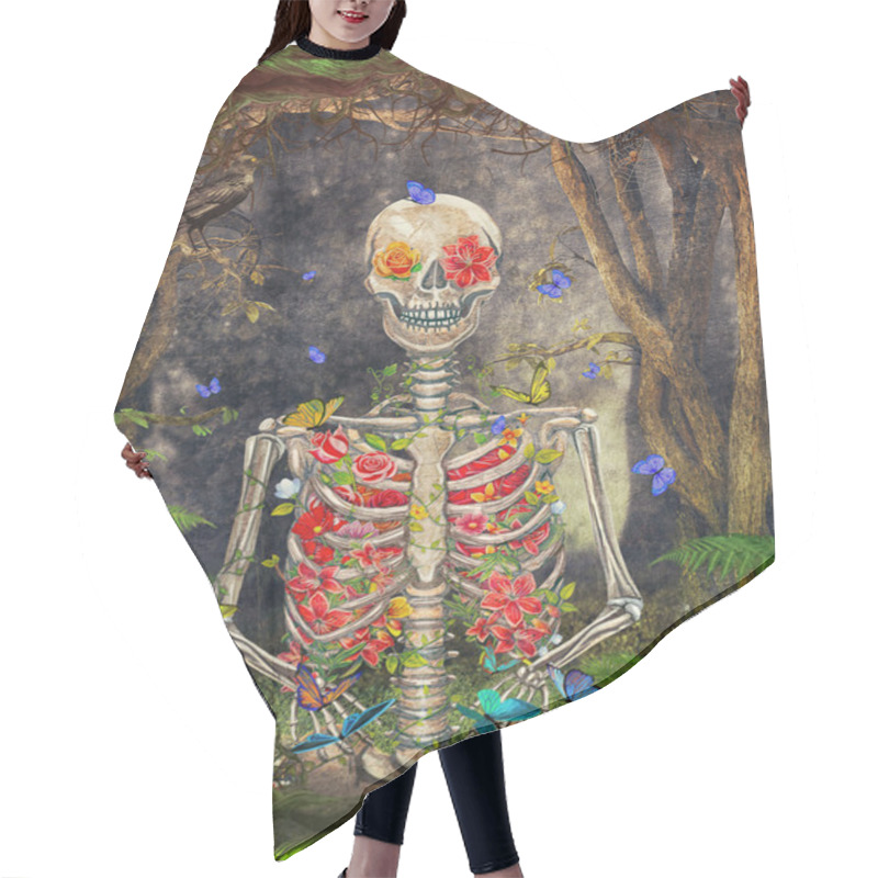 Personality  Blooming Skeleton In The Dark Forest  With Butterflies Hair Cutting Cape