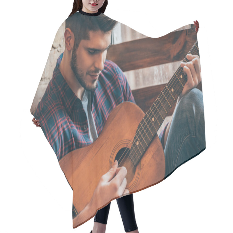 Personality  Man With Acoustic Guitar Hair Cutting Cape