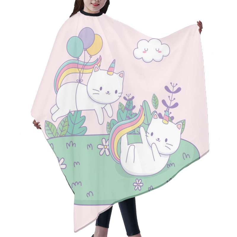 Personality  Cute Cats With Rainbow Tail And Balloons Helium Kawaii Characters Hair Cutting Cape