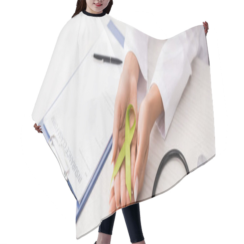 Personality  Cropped View Of Doctor Holding Green Awareness Ribbon Near Stethoscope And Insurance Claim Form, Mental Health Concept, Horizontal Image Hair Cutting Cape