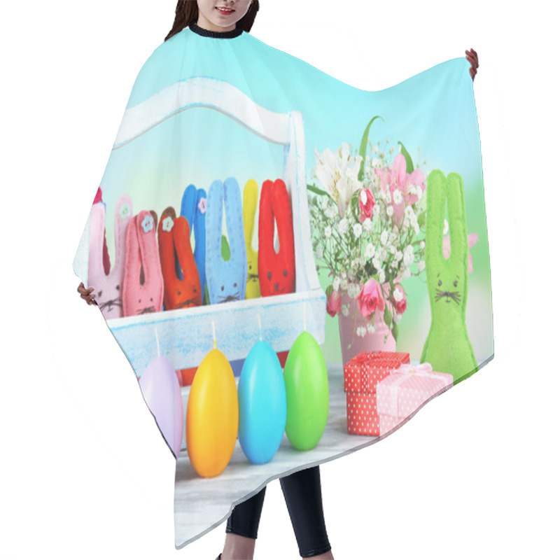 Personality  Composition With Funny Handmade Easter Rabbits Hair Cutting Cape