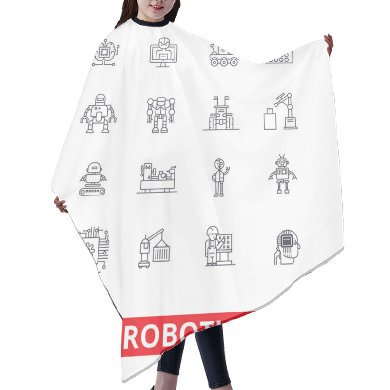 Personality  Robotics, Android, Cyborg, Robot, Factory, Industrial Plant, Future Technology Line Icons. Editable Strokes. Flat Design Vector Illustration Symbol Concept. Linear Signs Isolated On White Background Hair Cutting Cape