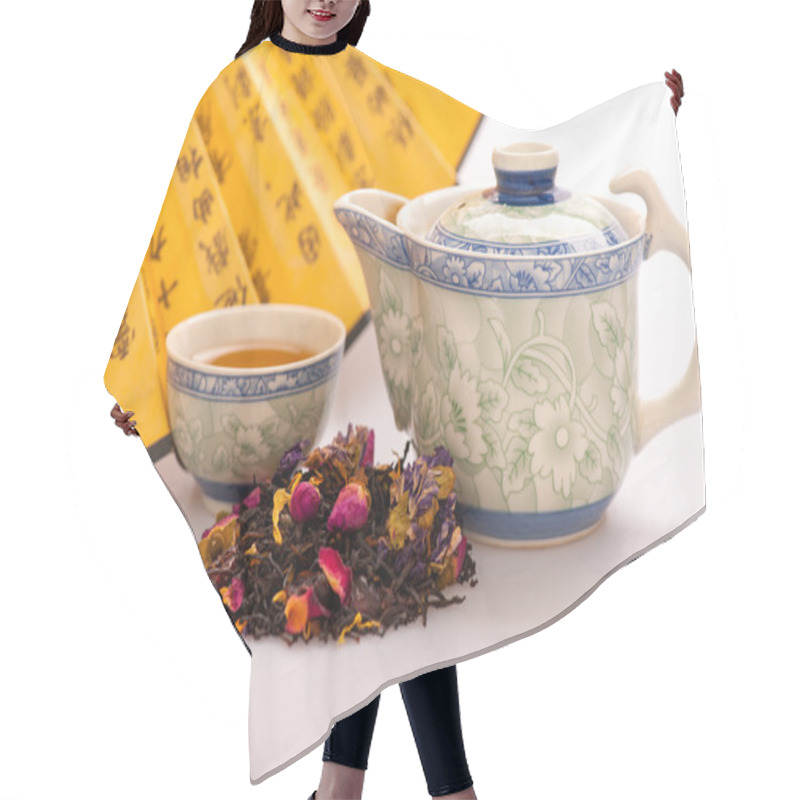 Personality  Tea Composition With Crockery And Tea Hair Cutting Cape