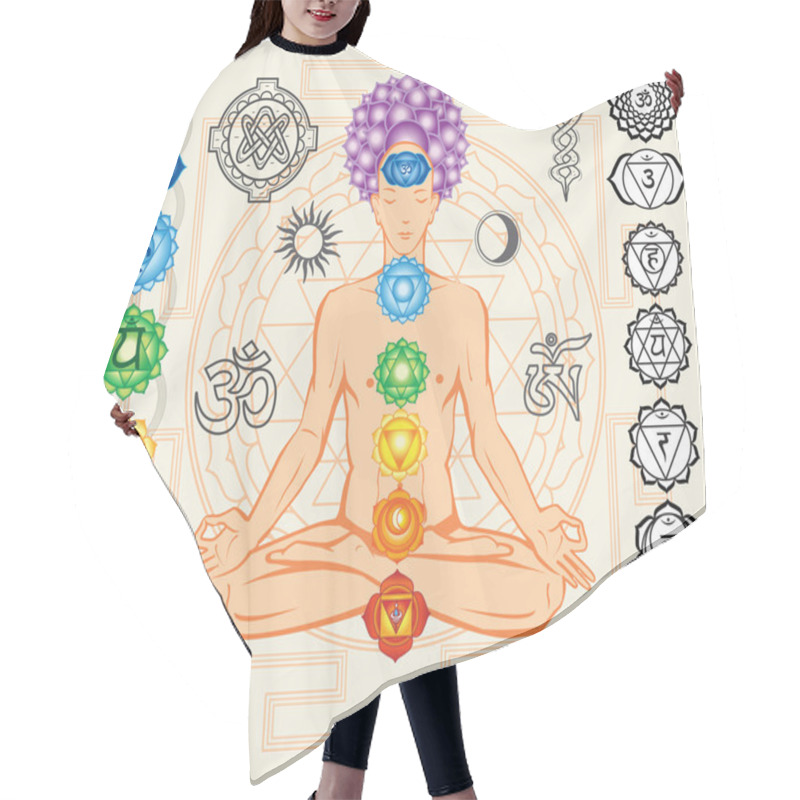 Personality  Silhouette Of Man With Chakras And Esoteric Symbols Hair Cutting Cape