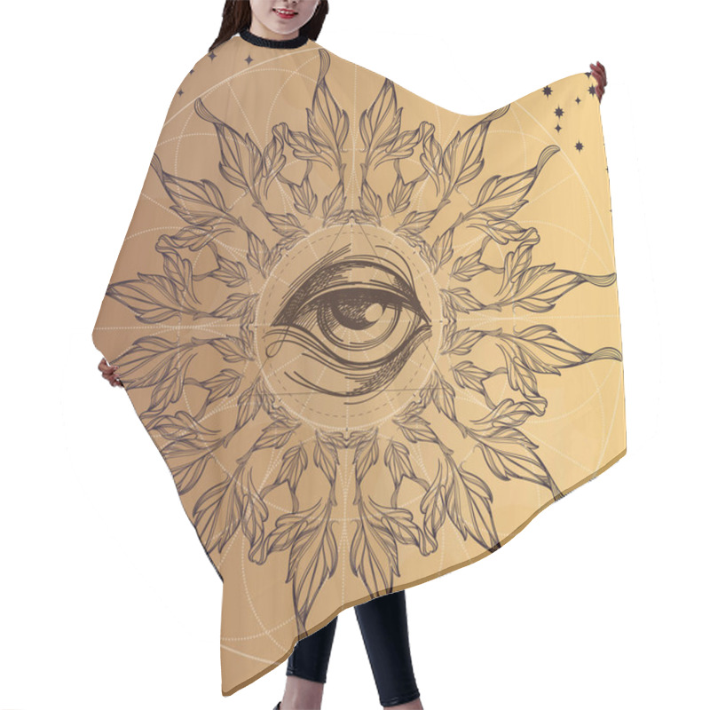 Personality  All Seeing Eye With Decorative Ornament Of Leaves Hair Cutting Cape