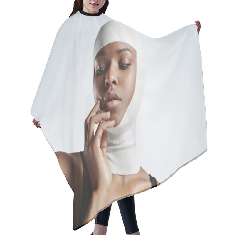 Personality  Woman With Bandaged Head Hair Cutting Cape