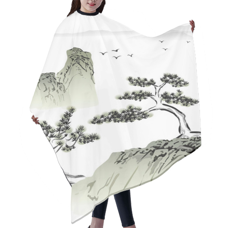 Personality  Chinese Landscape Ink Painting Hair Cutting Cape