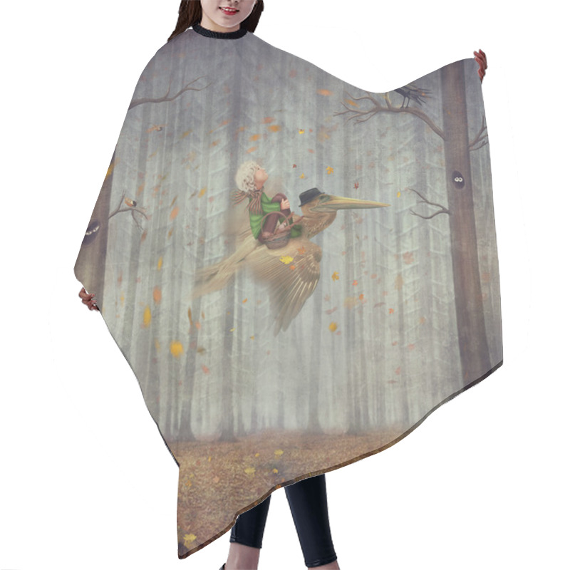 Personality  The Little Boy And Brown Pelican Fly  In The Autumn Forest Hair Cutting Cape