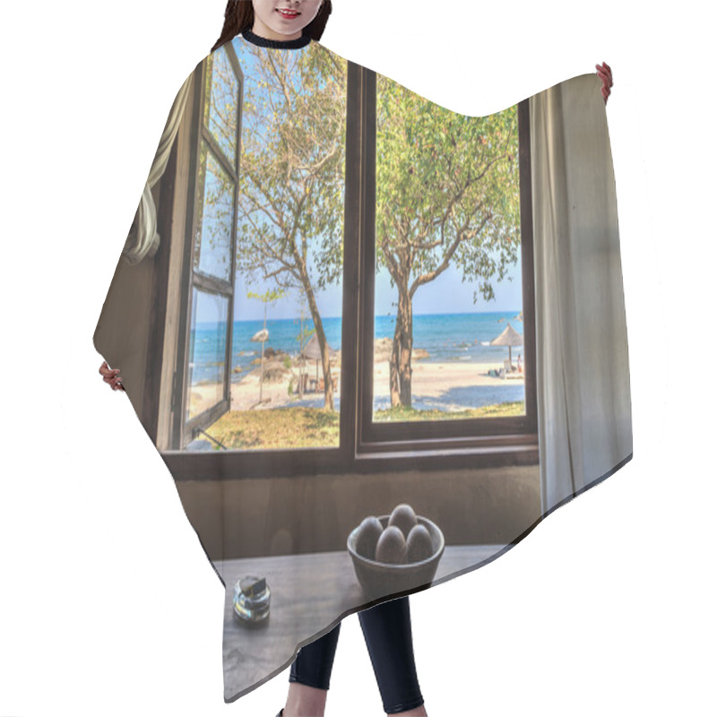 Personality  View Through A Window From A House At The Beach Hair Cutting Cape