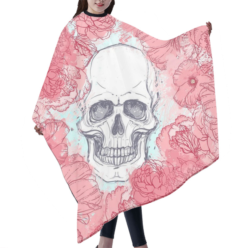 Personality  Human Skull With Flowers  Hair Cutting Cape