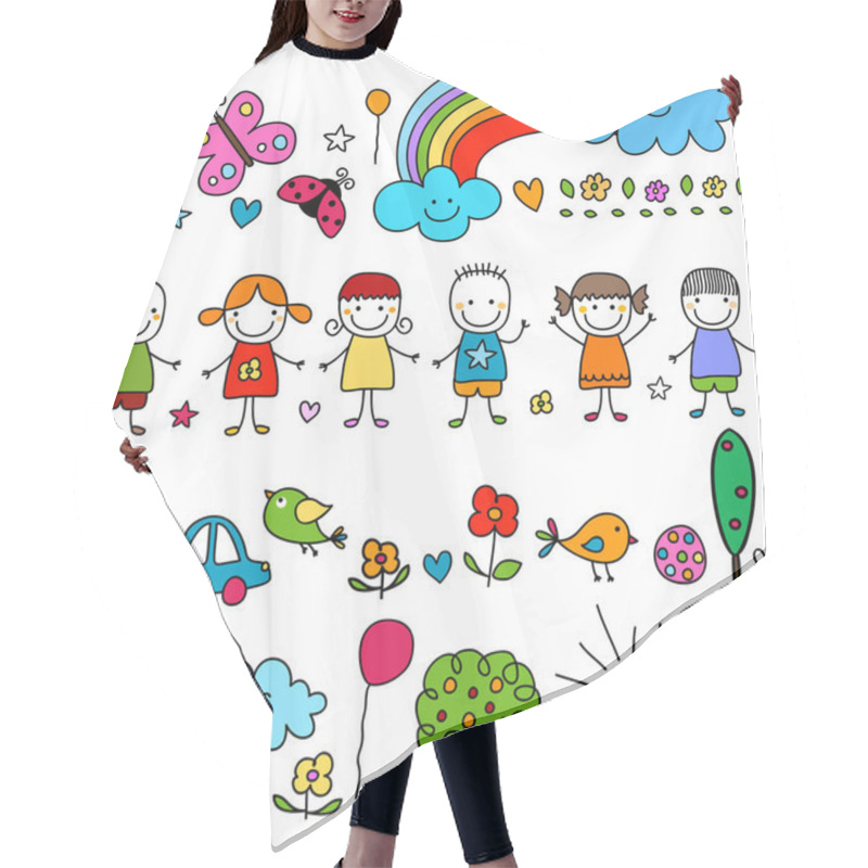 Personality  Cute Kids And Natur Elements Pattern Hair Cutting Cape