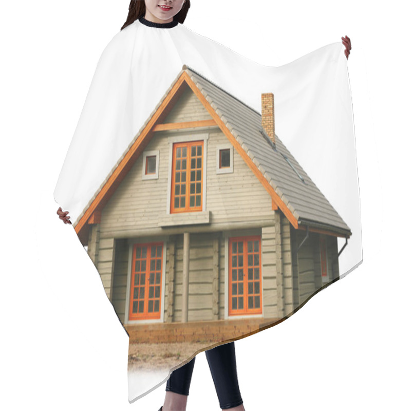 Personality  Wooden House Isolated On White Hair Cutting Cape