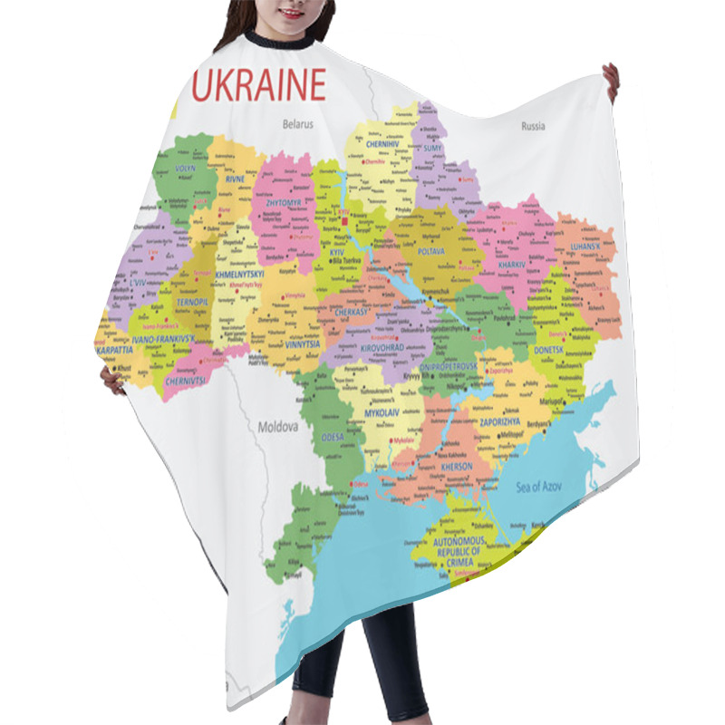 Personality  Political Map Of Ukraine With Borders Of The Regions. Administrative Detailed Map Of Ukraine With Cities, And Regions.Vector Illustration Hair Cutting Cape