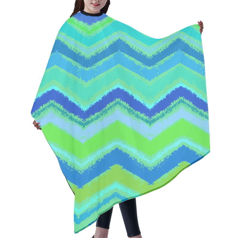 Personality  Hand Drawn Zigzag Pattern In Aqua Blue. Hair Cutting Cape